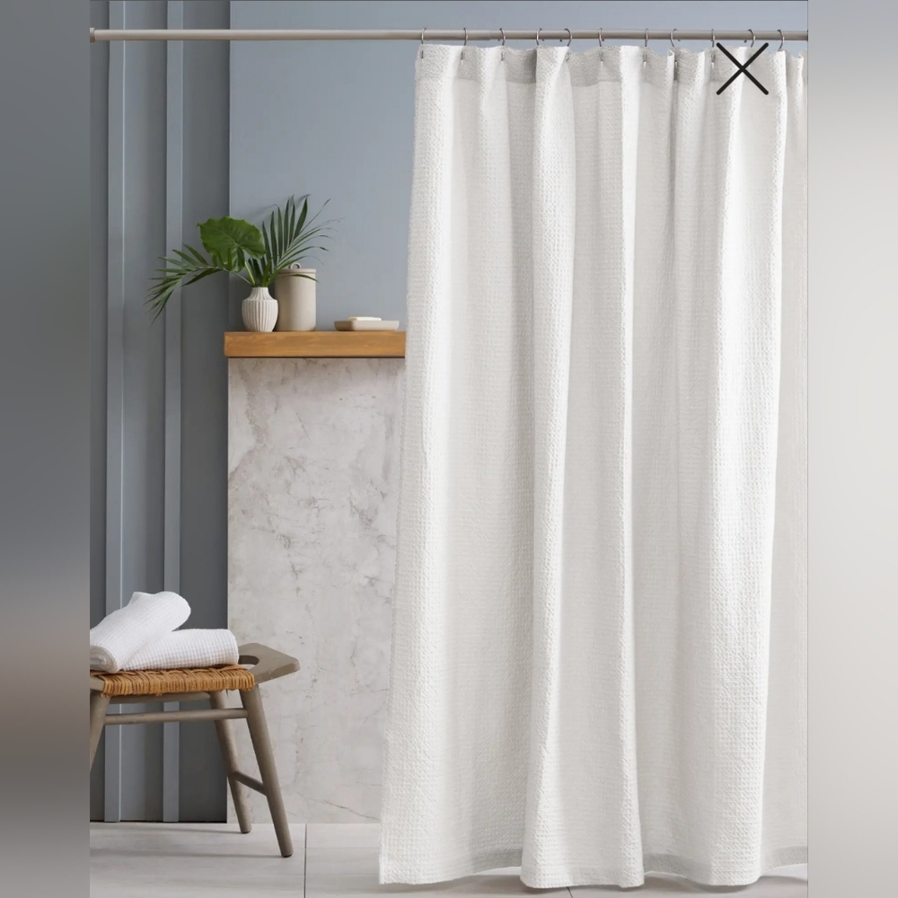 QUINCE White Waffle Texture Shower Curtain -